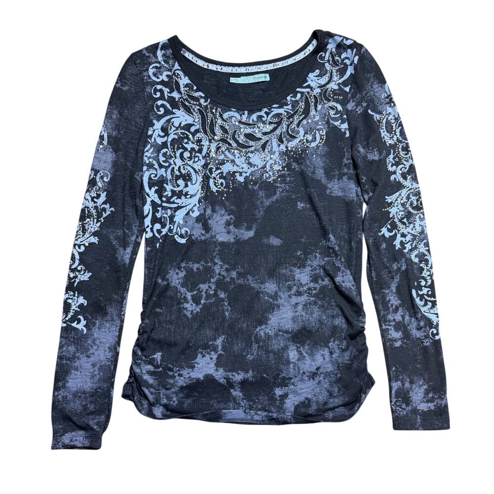 Maurices Fairygrunge Black Rhinestone Graphic Print Long Sleeve Shirt Size Small